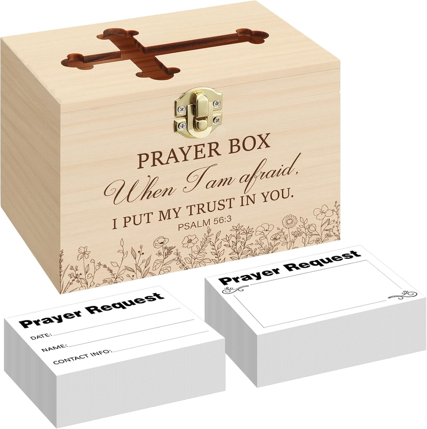 Prayer Request Box with 100 Pcs Prayer Cards 6.3 x 4.3 x 4 Inches Wooden Dist…