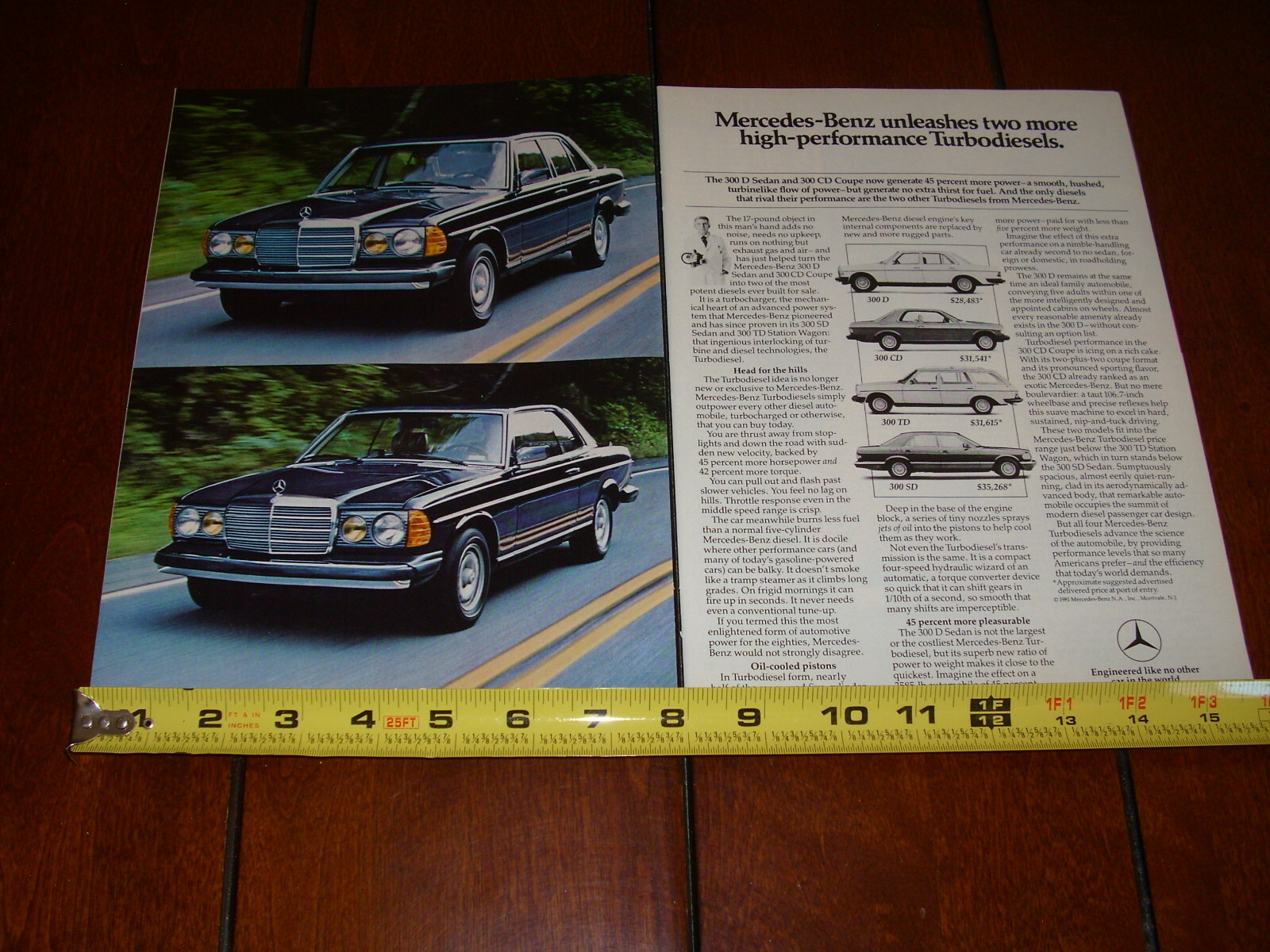 1981 MERCEDES BENZ 300D DIESEL ORIGINAL 2 PAGE AD