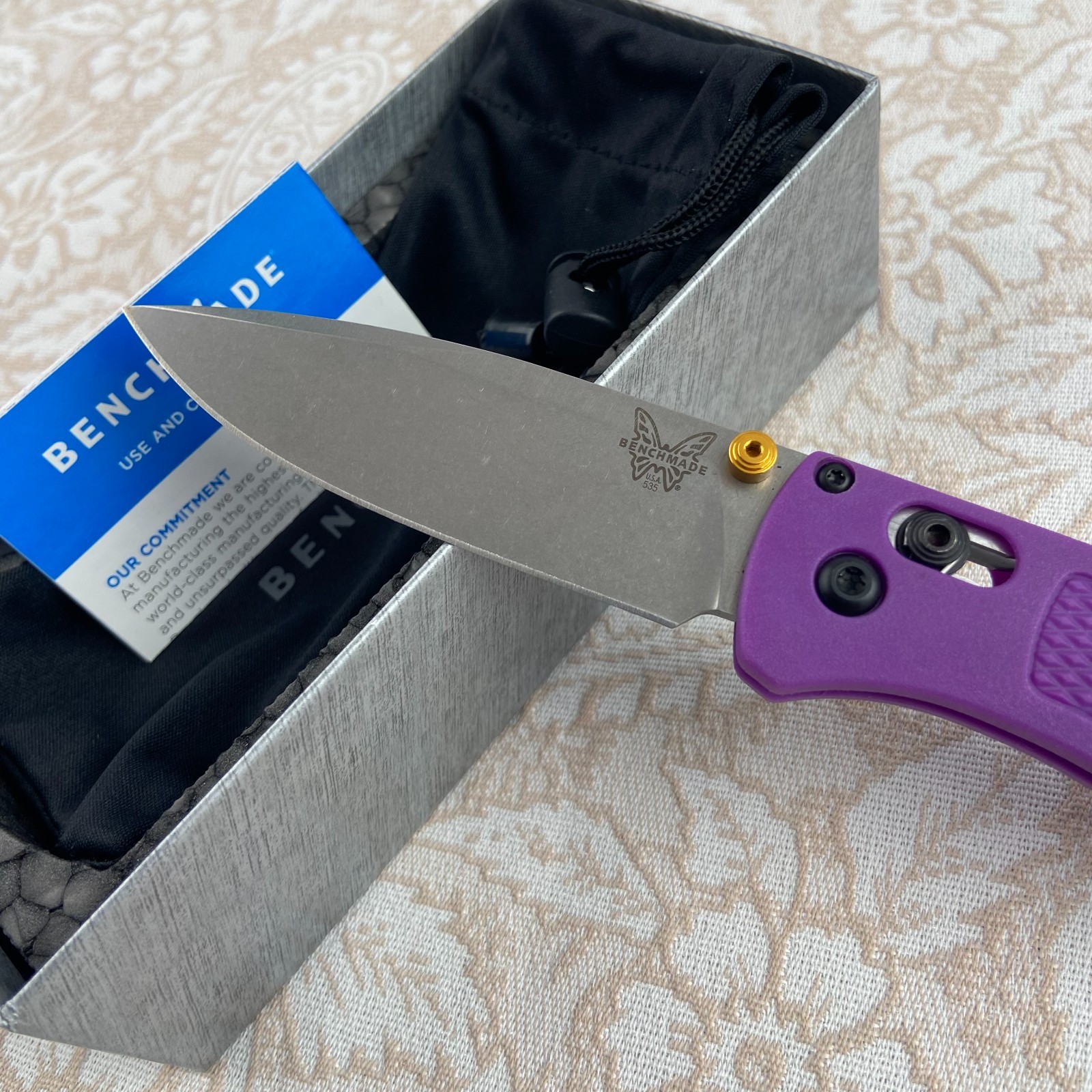 Benchmade 535 Bugout Folding Knife CPM-S30V Steel Purple Grivory Handle