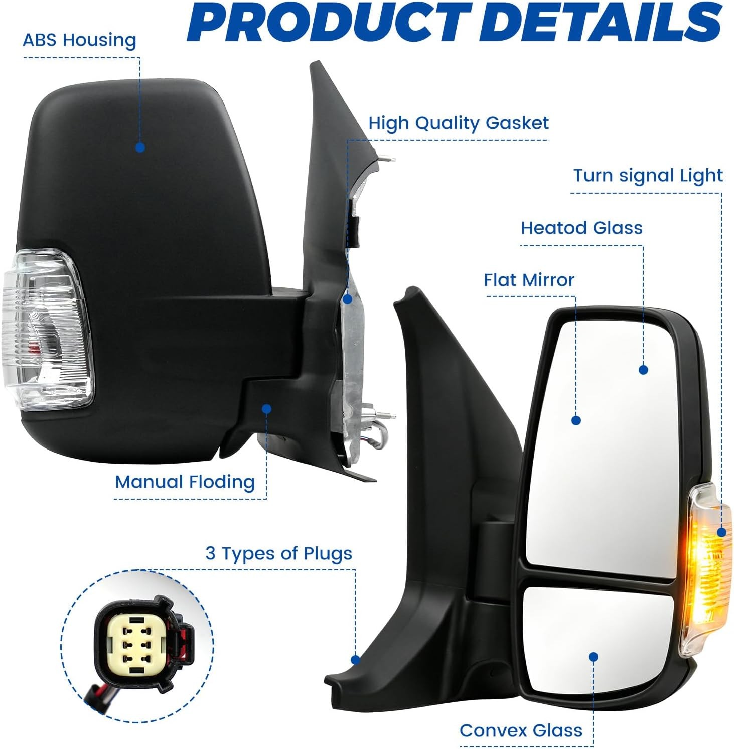 Passenger Side Mirror Compatible with 2015-2025 Ford Transit 150 250 350 350 Hd,