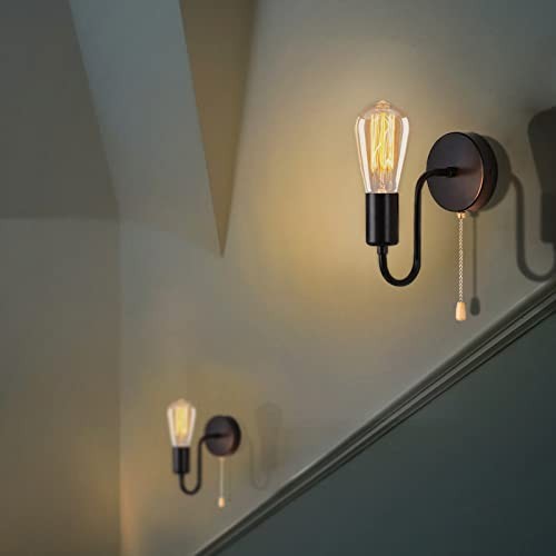 Vintage Pull Chain Wall Sconce Light with Switch Black Wall Lights Fixture 1pcs