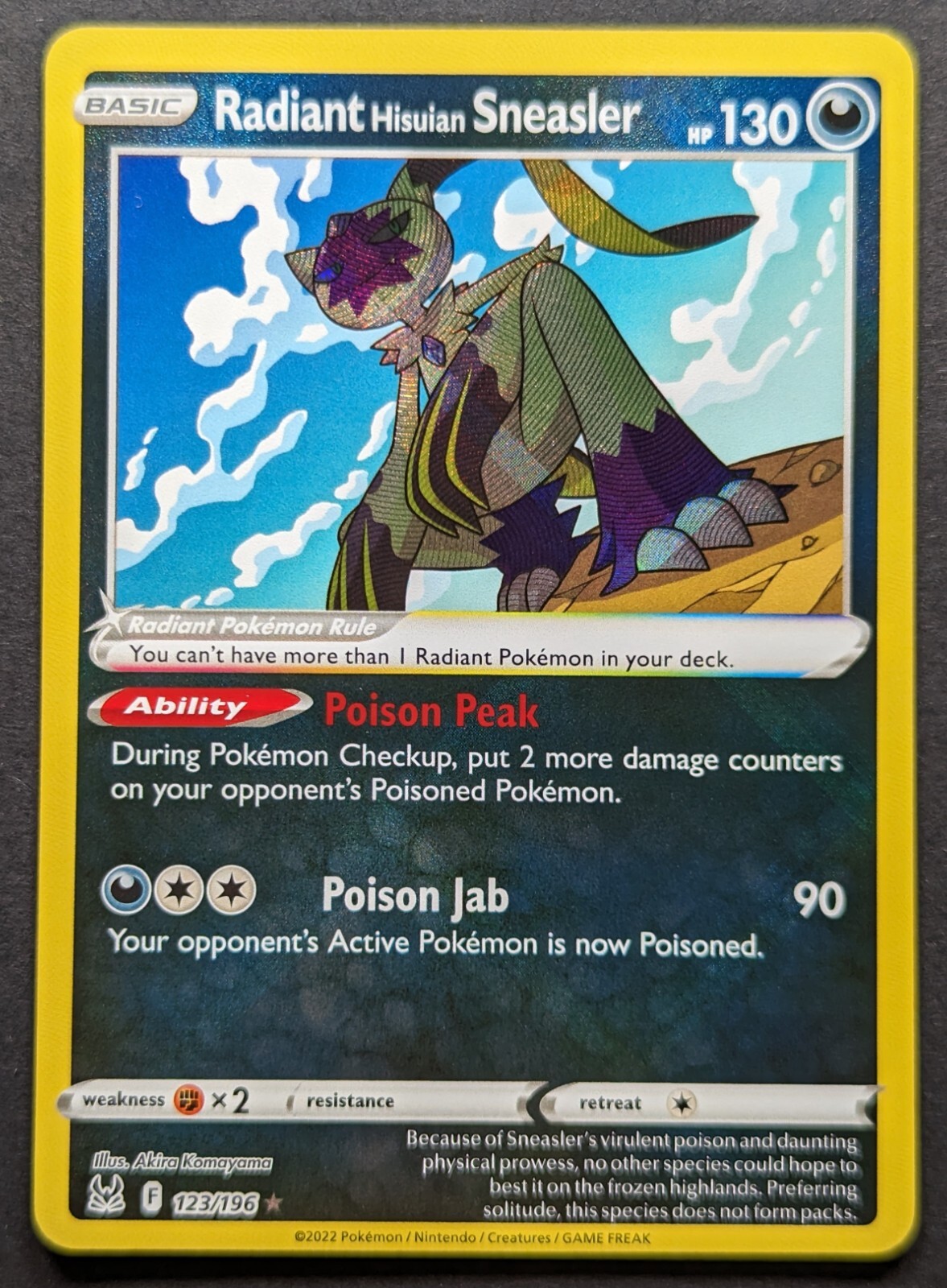 Radiant Hisuian Sneasler 2022 Origin Ultra Rare Holo Pokemon Card 123/196 NM