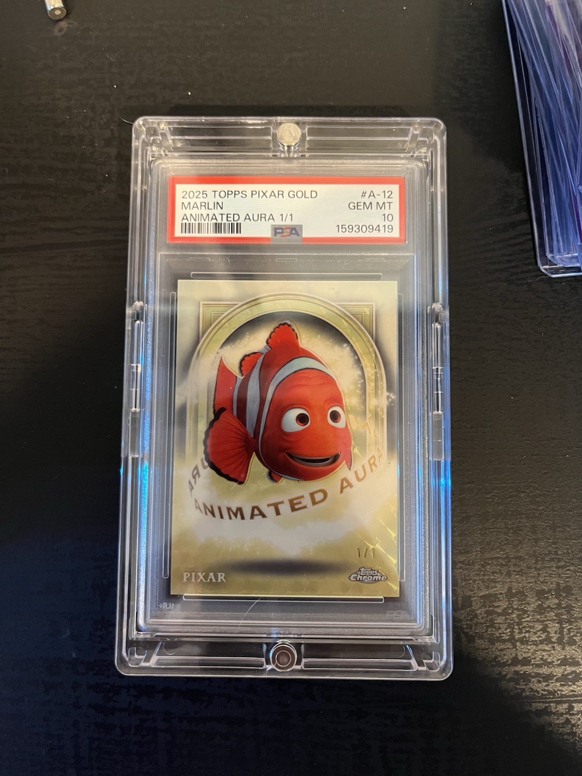 Topps 2025 Disney Pixar Gold Animated Aura Marlin 1/1 Finding Nemo PSA 10