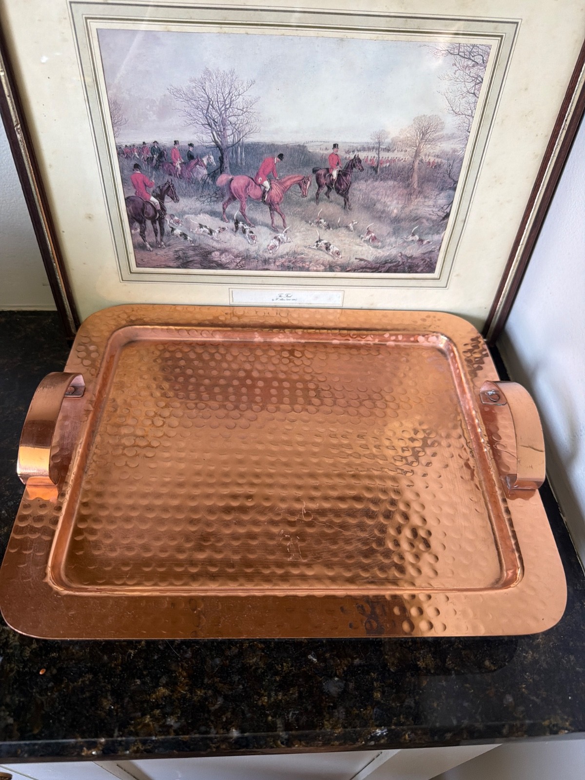 Williams Sonoma Hammered Solid Copper Tray w/Handles, Dimpled- 13in x 10.5in