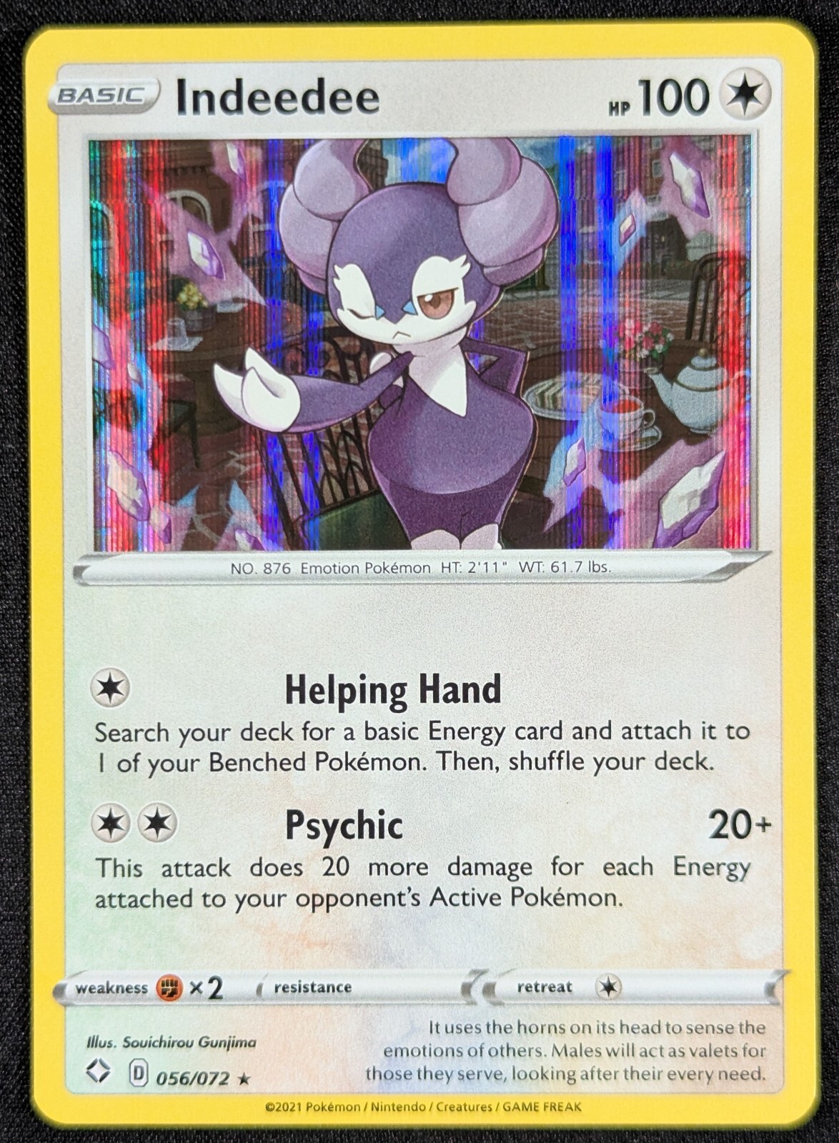Indeedee 2021 Shining Fates Holo Rare Pokemon Card 056/072 (NM)