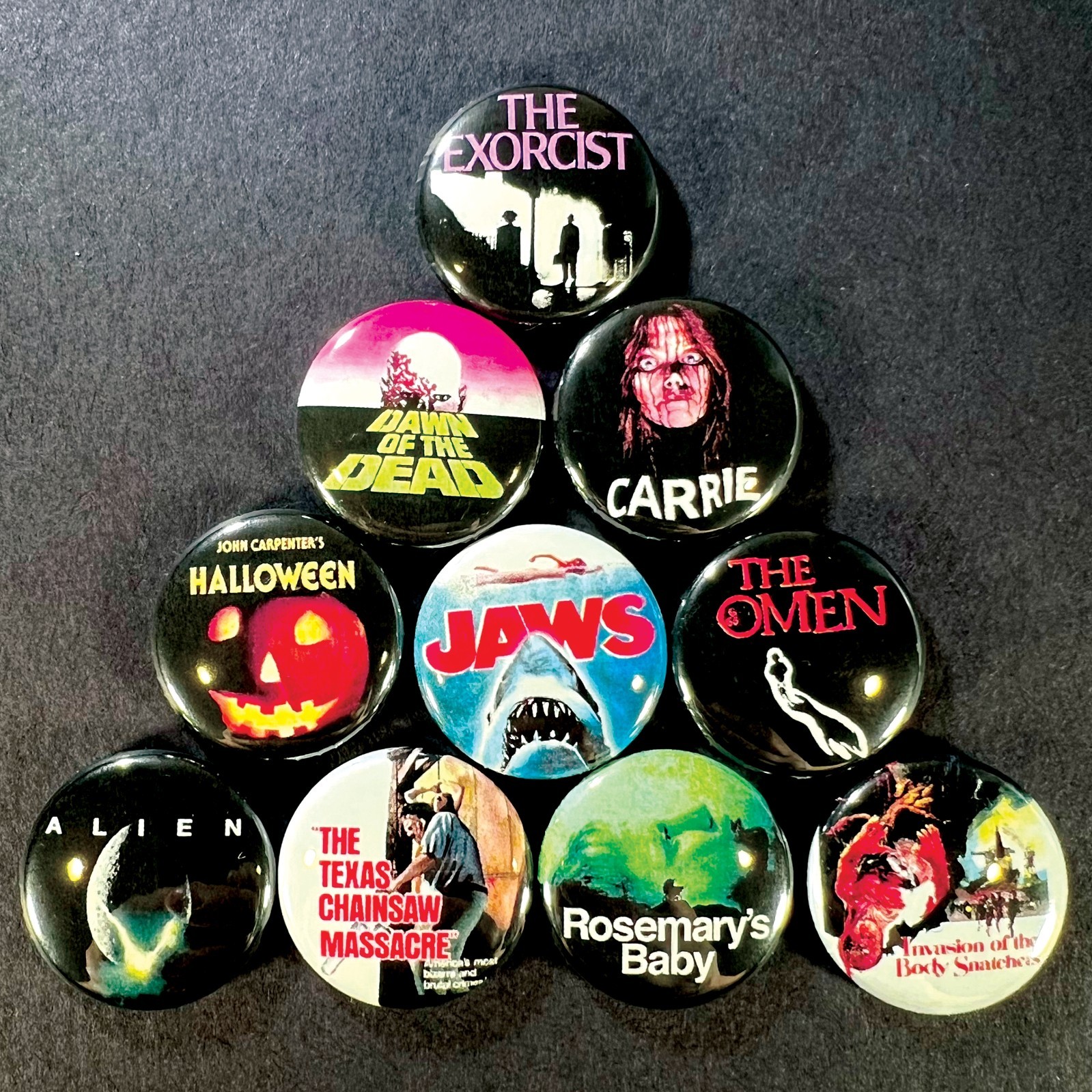 Classic 70’s Horror Movie 1″ Pinback Button Set (All 10 Pins) Cult Sci-Fi
