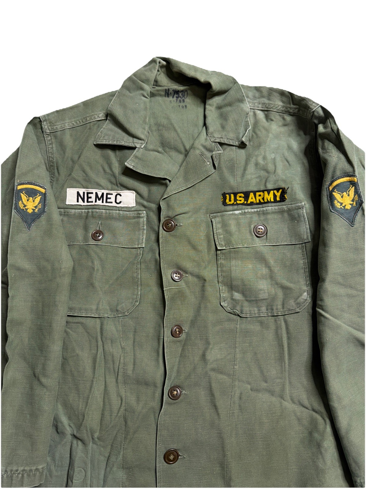 US Army Shirt Jacket OG 107 50s Korean War Era Small 1950s Patched