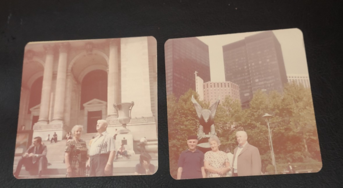 5 vtg color photos people outside New York city library downtown UN Rockefeller