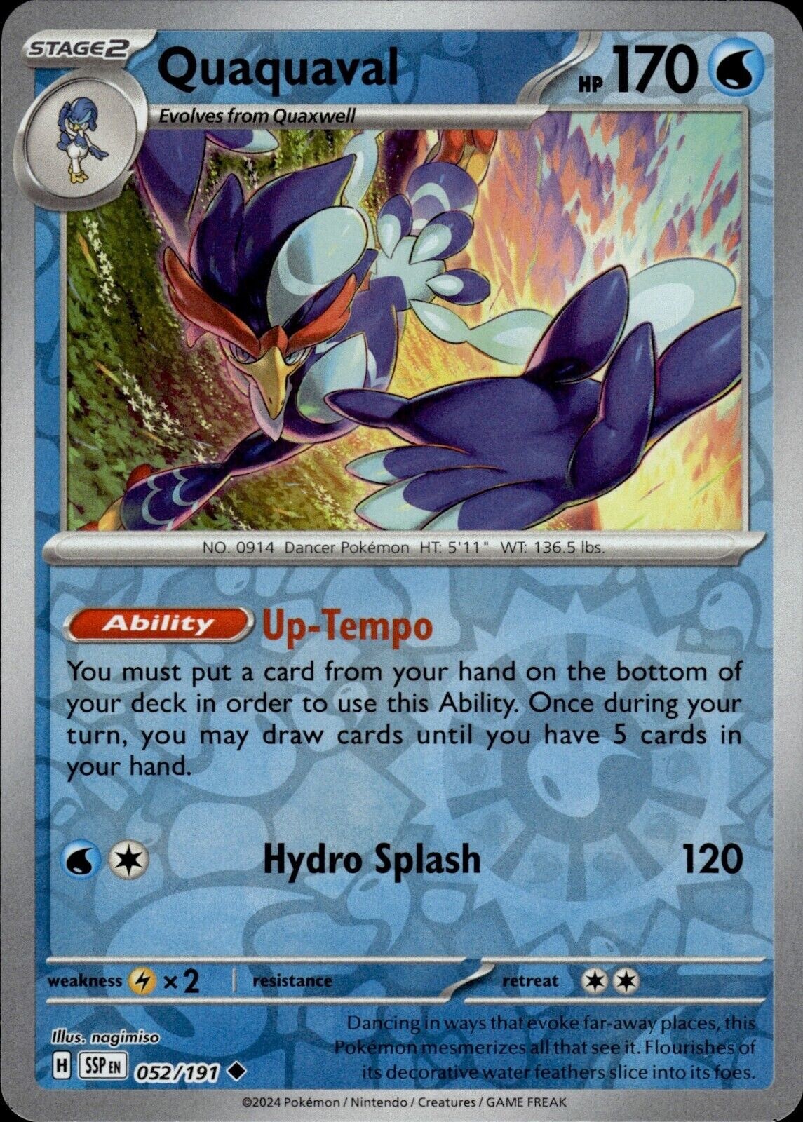 Pokemon – Quaquaval 052/191 – Reverse Holo – Surging Sparks – NM/M