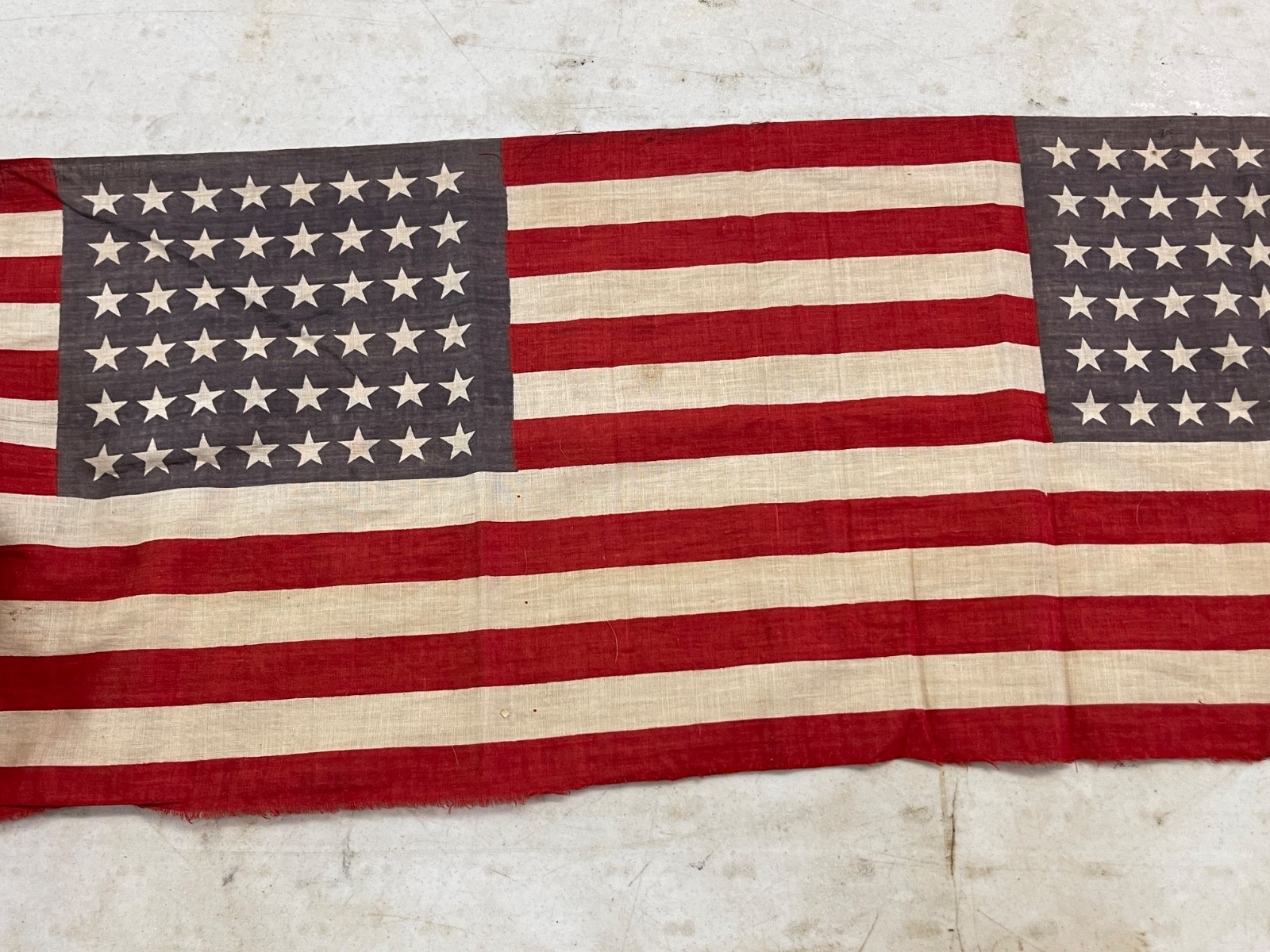 Antique 48 Star continuous bolt material Flag SUPER RARE 12″x80″