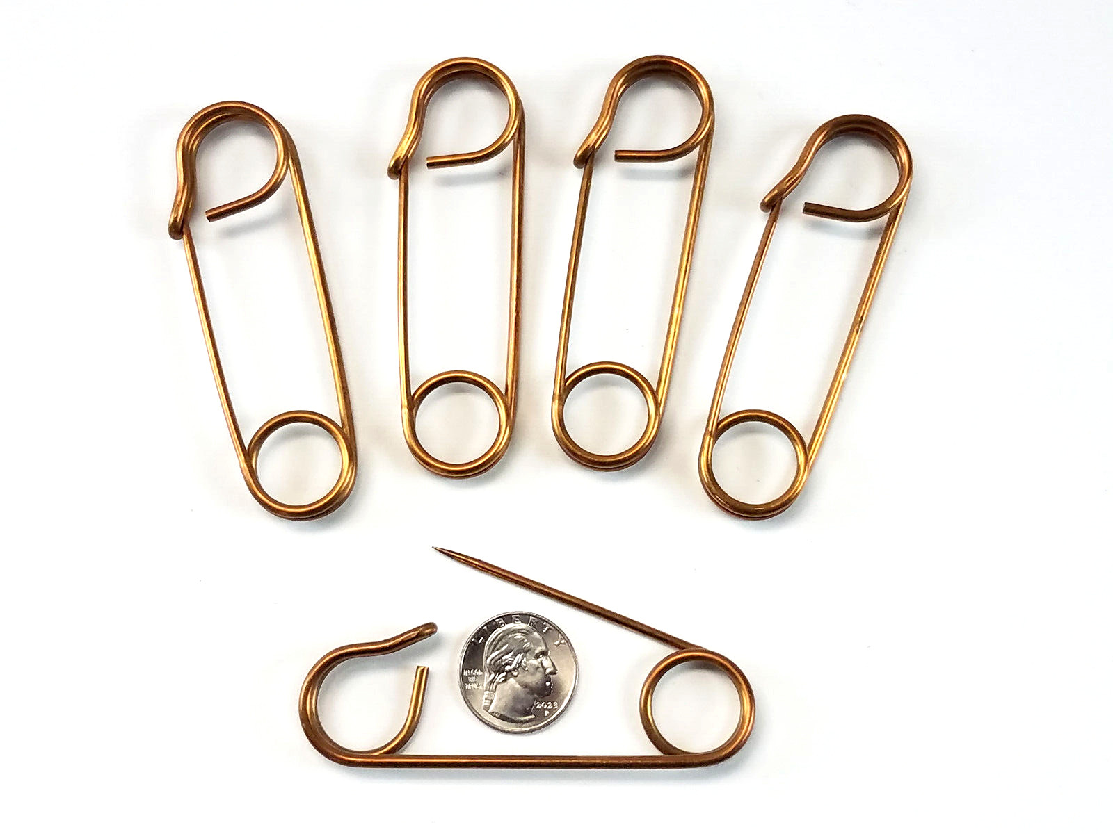 5 Vtg Large 3 1/2″ Solid Brass Safety Pin For Blanket Shawl Kilt Linens Jewelry