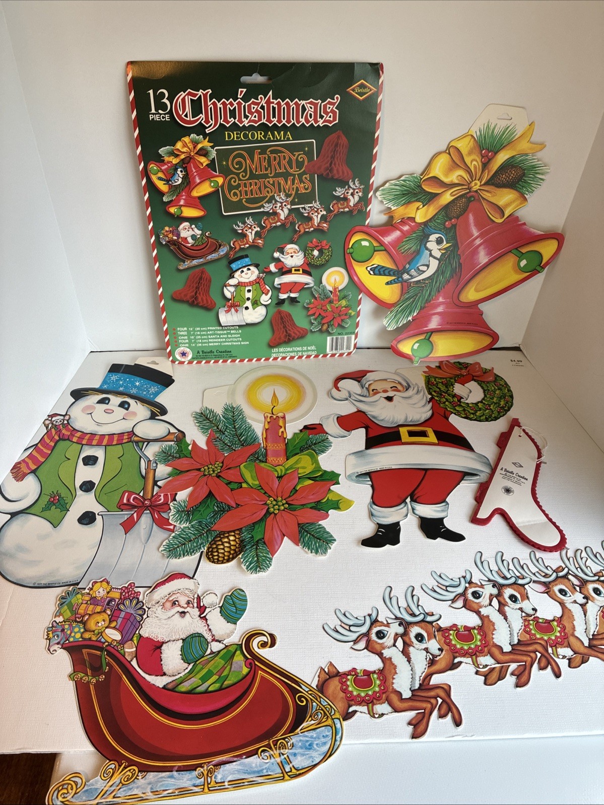 11 Beistle Christmas Holiday Cardboard Decorations Die Cut Lot Vintage