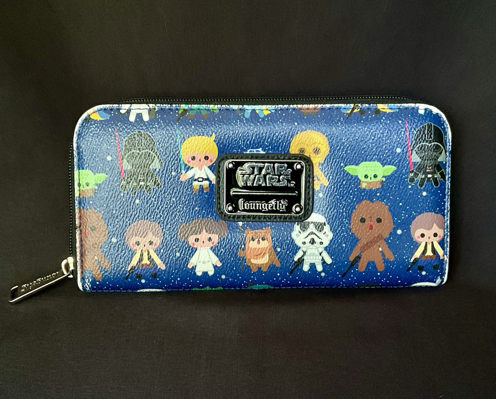 Loungefly Star Wars Wallet Blue Multicolor All Over Character Print Zip Around