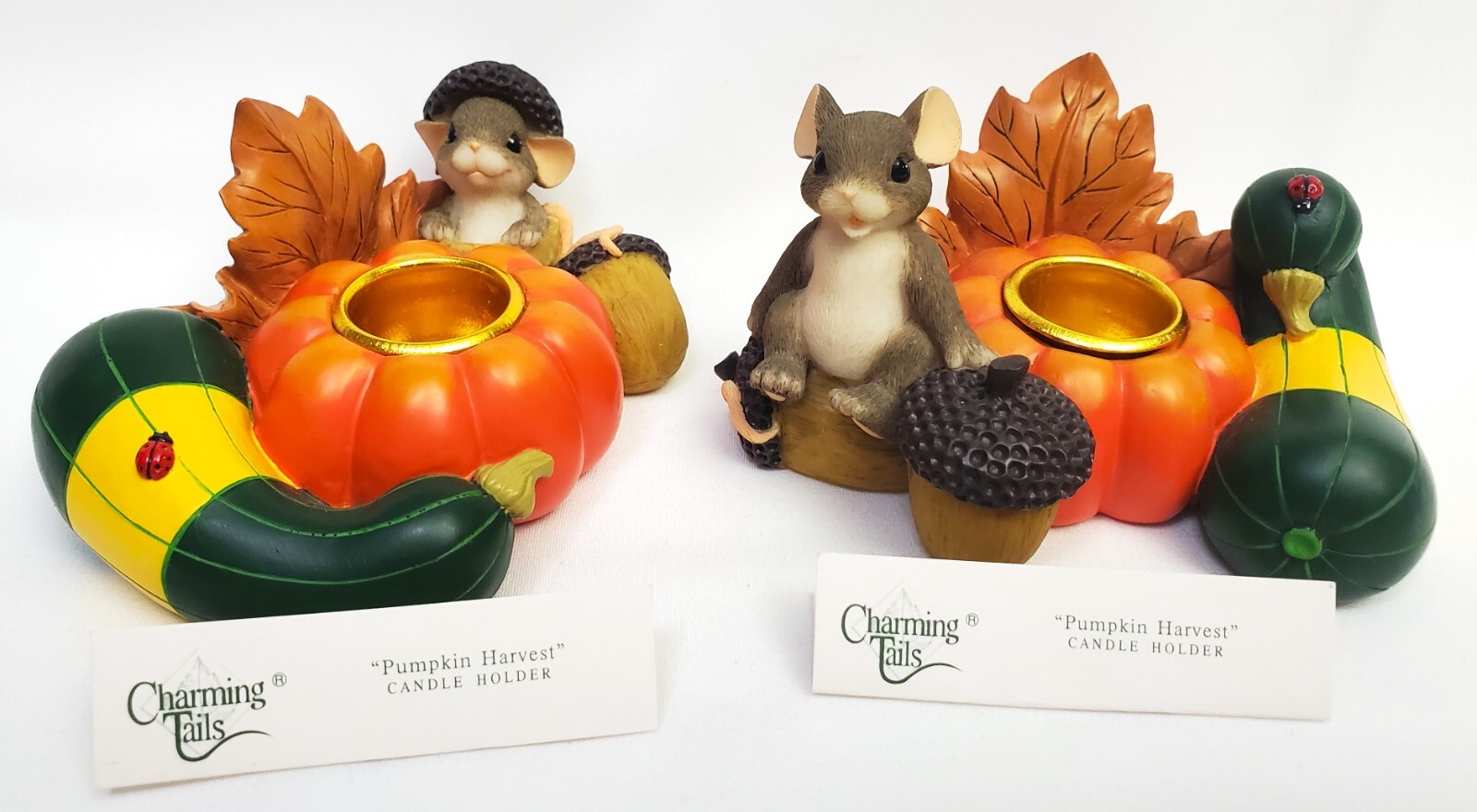 *2 PIECE SET* Charming Tails: Pumpkin Harvest Candle Holders – 93/105 & 93/106
