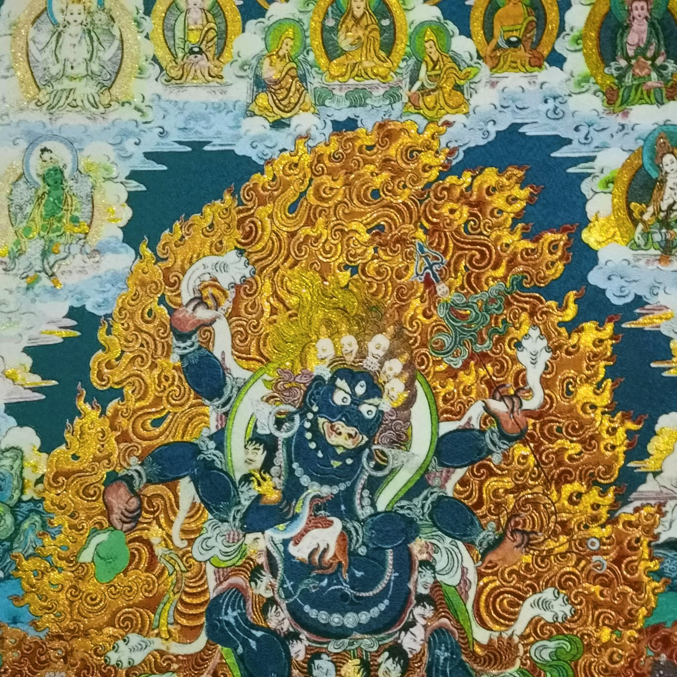 36″ Tibet Tibetan Cloth Silk Buddhism 6 Arms Mahakala Tangka Thangka Mural 344