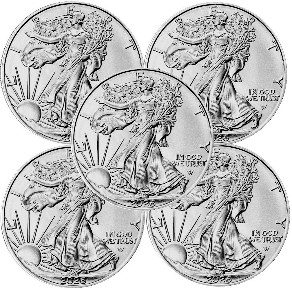 Lot of 5 – 2026 1 oz .999 Fine Silver American Eagle $1 Coin BU