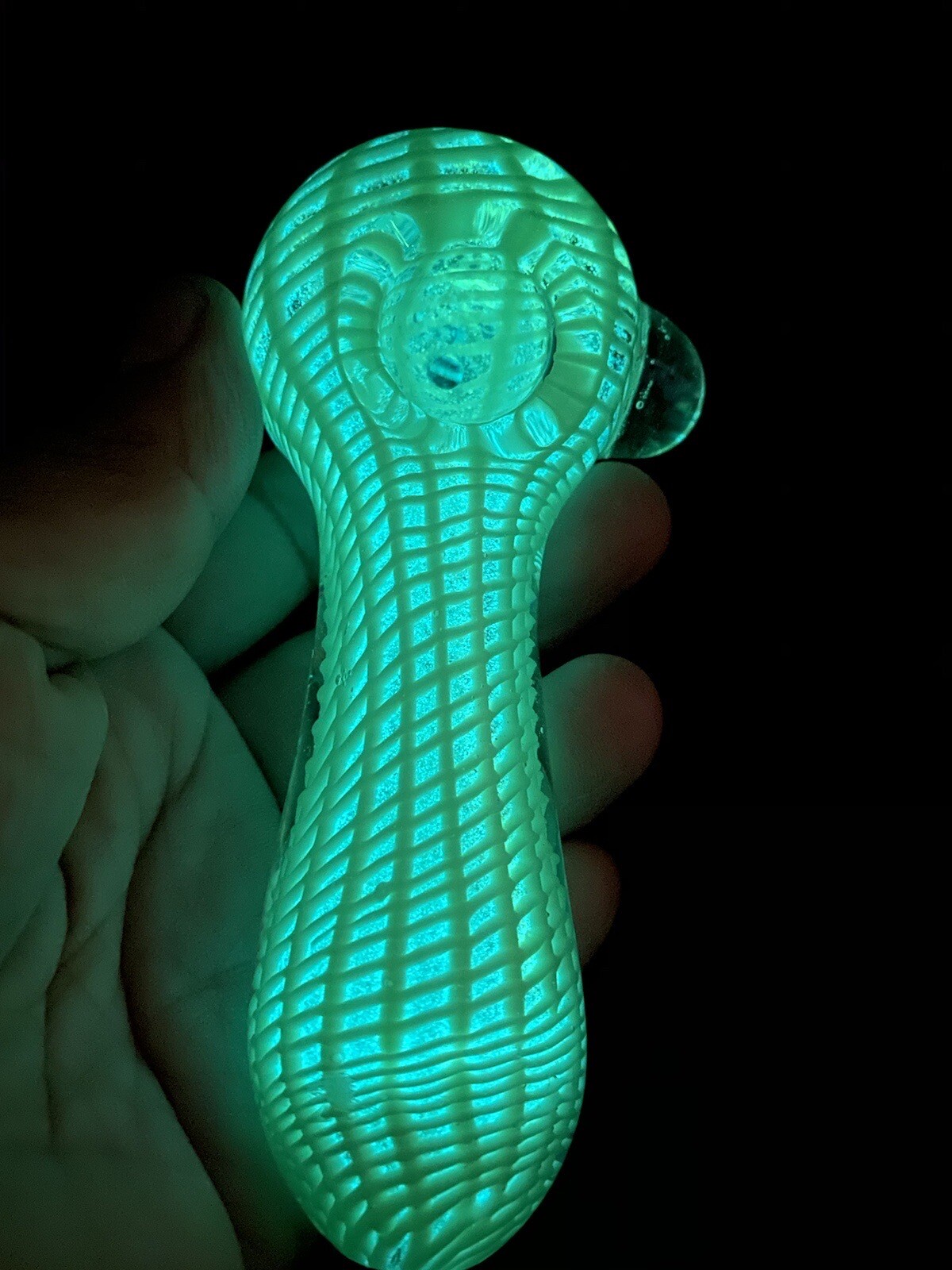 4.5” Glow in the dark Glass Pipe Plaid Design inside out color Green (handmade)
