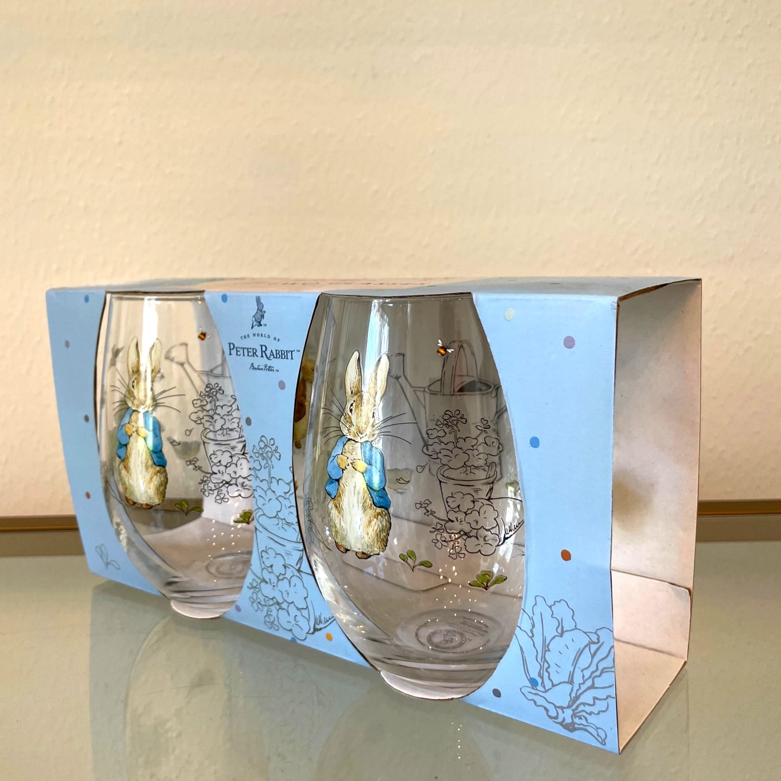 Peter Rabbit Classic Stemless Wine Glass Set of 2 Easter Barware NEW