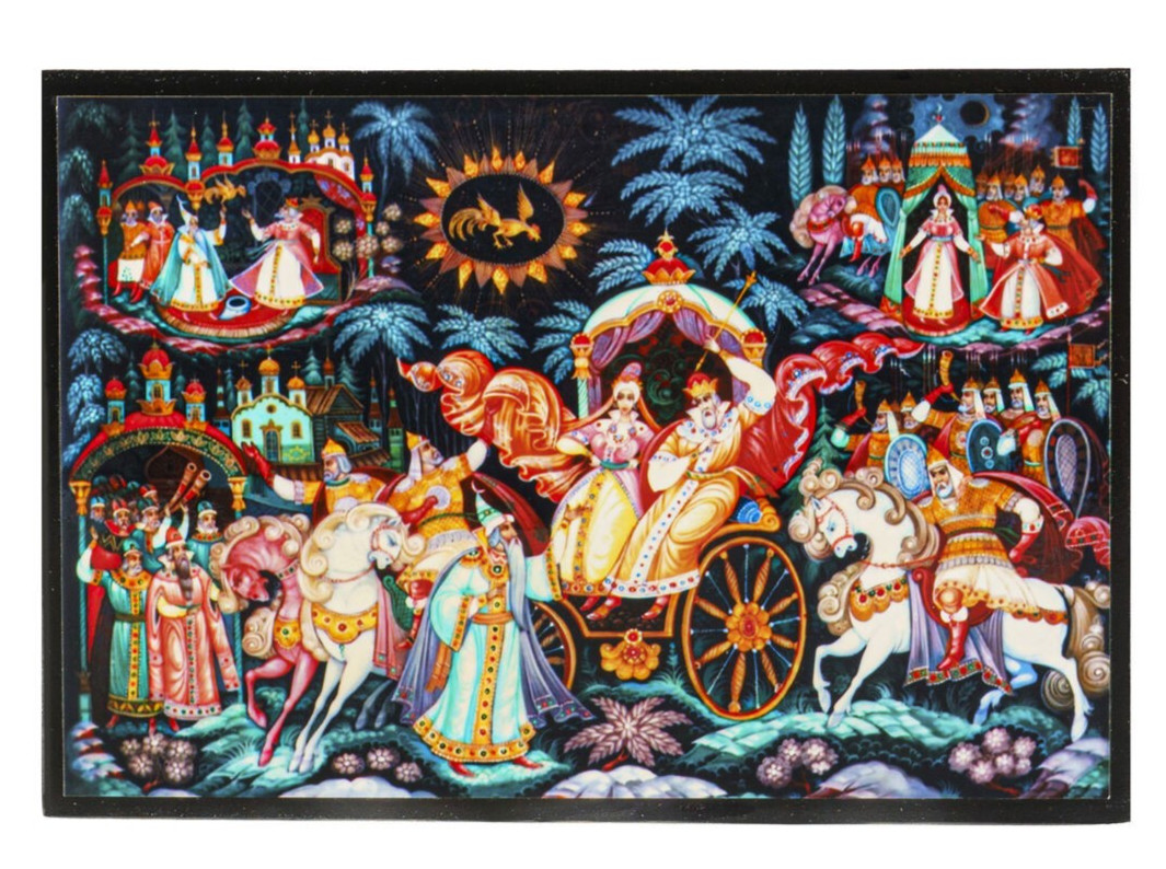 Pushkin Fairytales Russian Jewelry Box Palekh Print Keepsake Trinket Box 4×6″