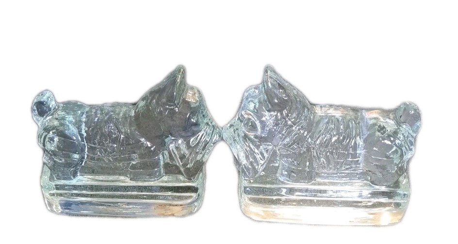 Vintage Heavy Clear Glass Scottie Dog Bookends