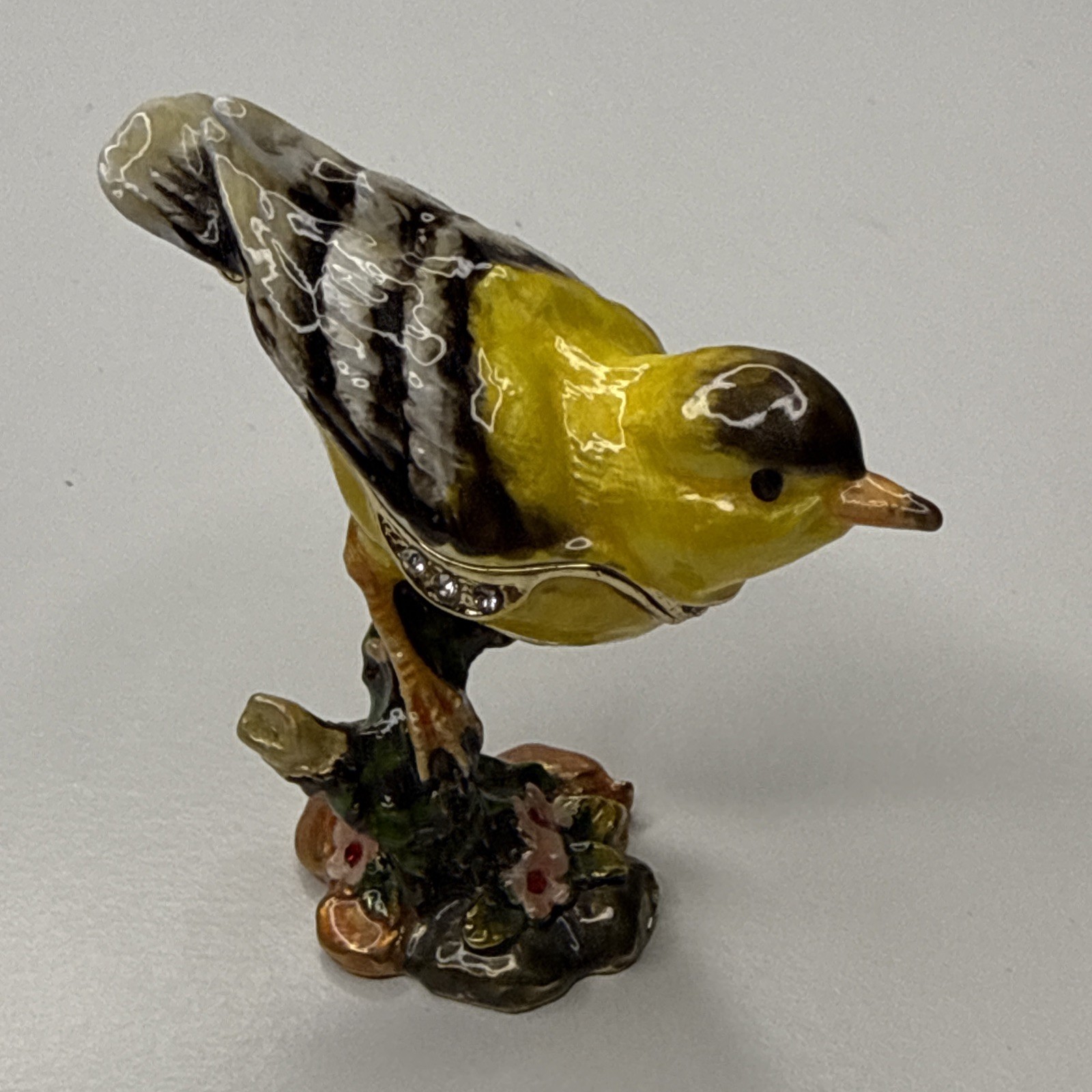 Jeweled Yellow Bird Trinket Box Enamel Rhinestone Keepsake Jewelry Box-zz23