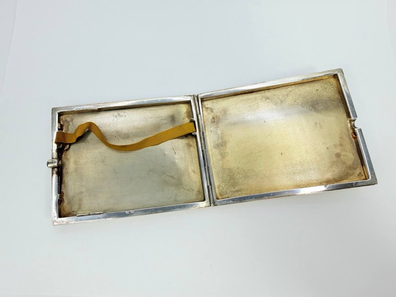 1930s Art Deco Czech 900 Solid Silver Cigarette Case w/ Amethyst Button Vintage