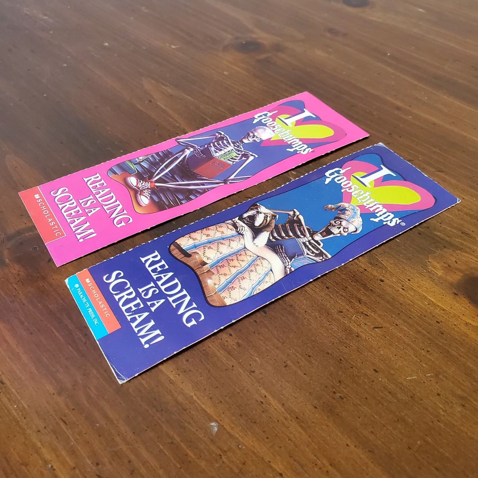 Goosebumps RL Stine Skeleton Bookmarks “Reading is a Scream!” Set of 2, VTG 90s