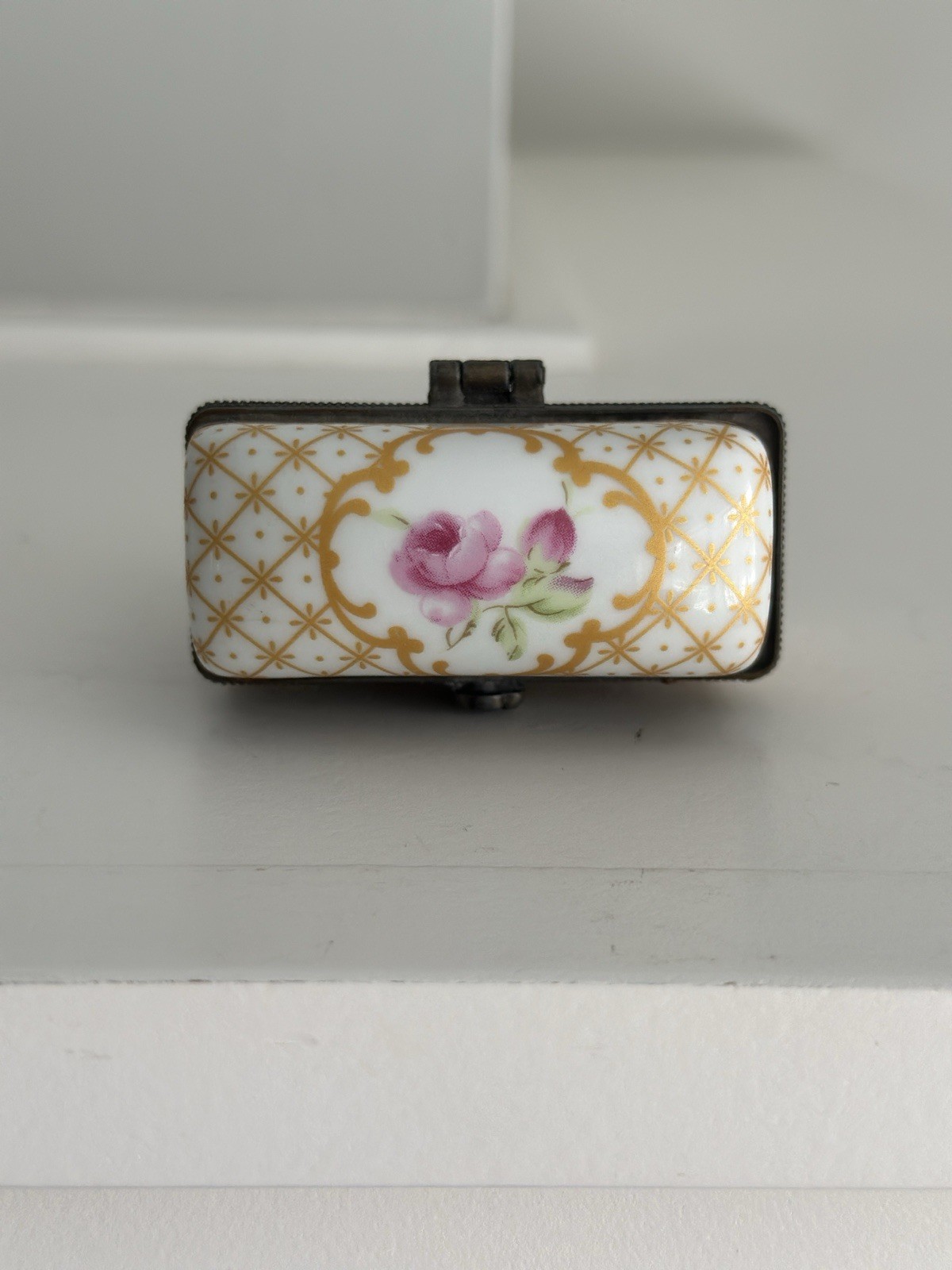 Porcelain Hinged Trinket Box with Rococo Floral Design France 1920’s