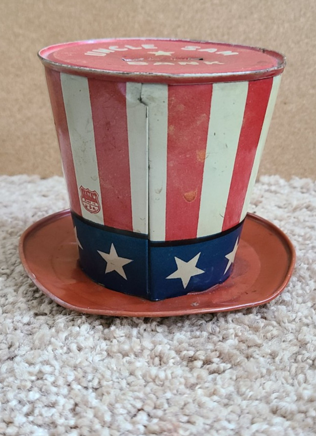 Uncle Sam Tin Patriotic Top Hat Vintage Coin Bank 1930s-1940s J. Chein No Key