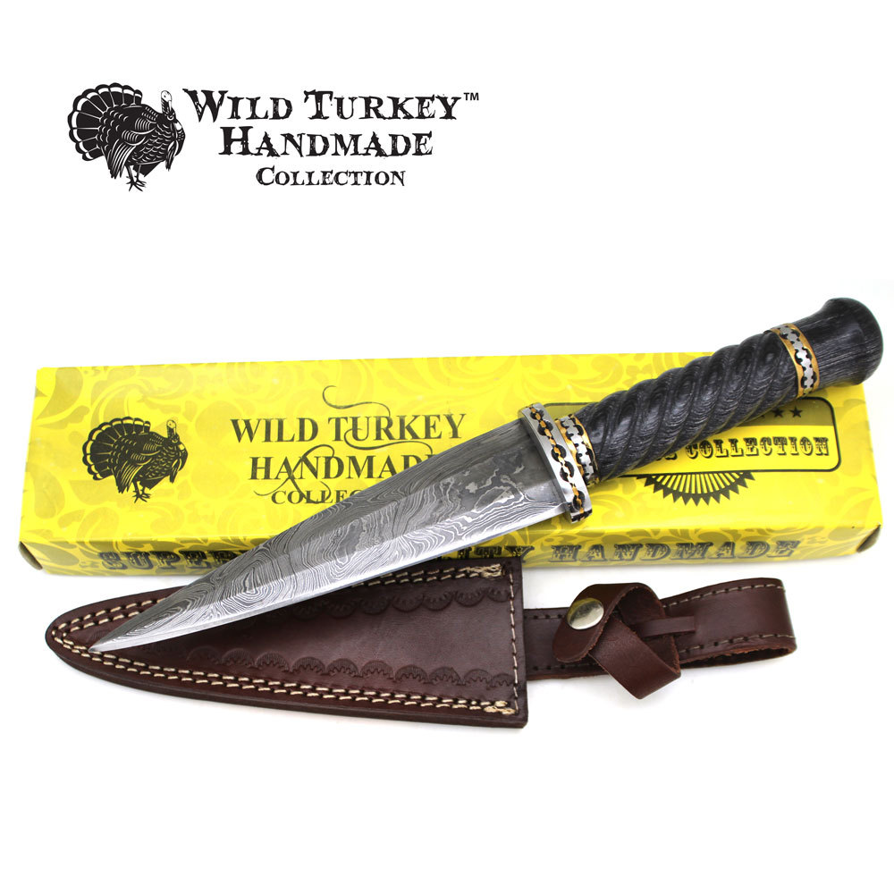 Wild Turkey Handmade Damascus Dubh Knife w/ Leather Sheath