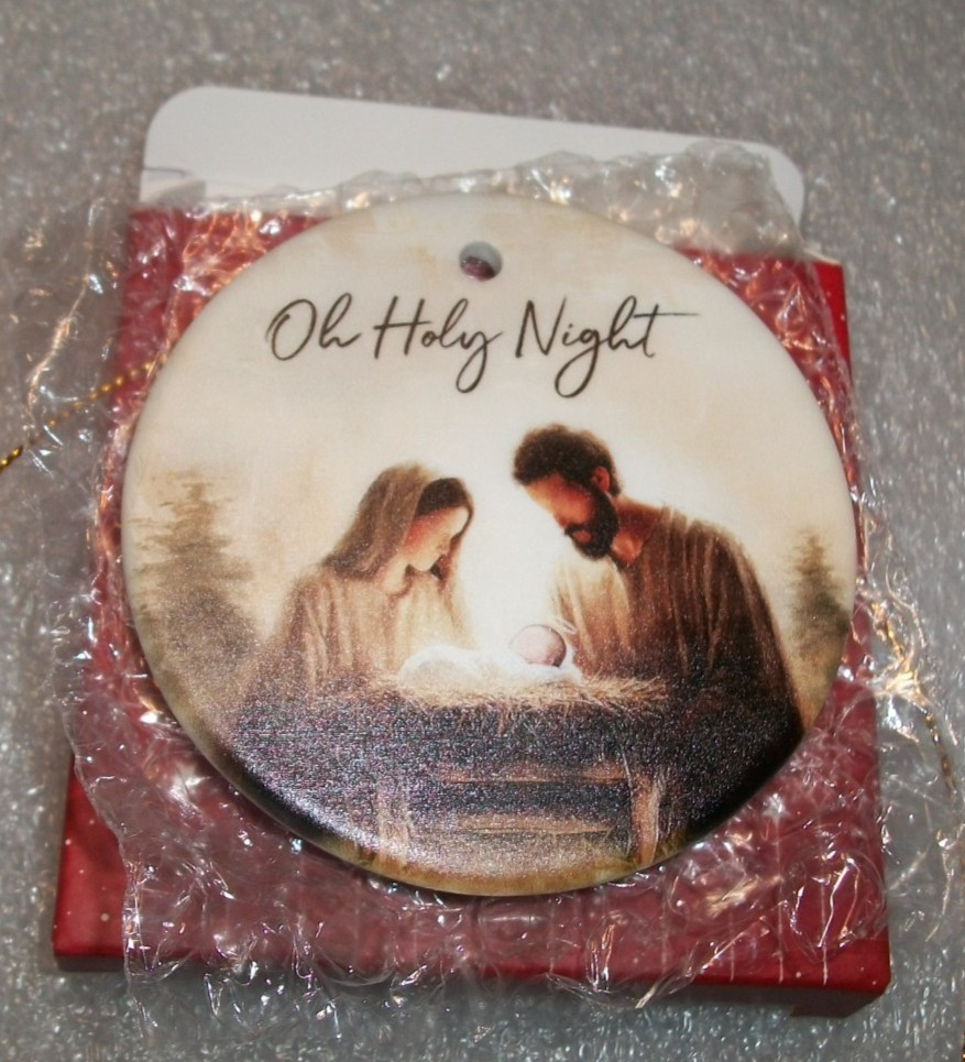 Nativity 3″ Christmas Ceramic Ornament O Holy Night Baby JESUS Mary & Joeseph