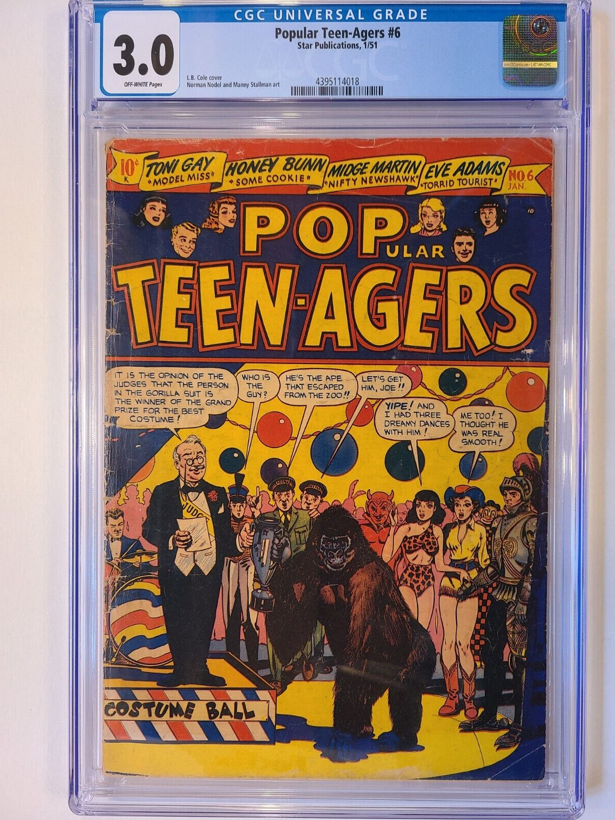 POPULAR TEEN-AGERS # 6 STAR PUB 1951 CGC 3.0 L.B. COLE COVER RARE