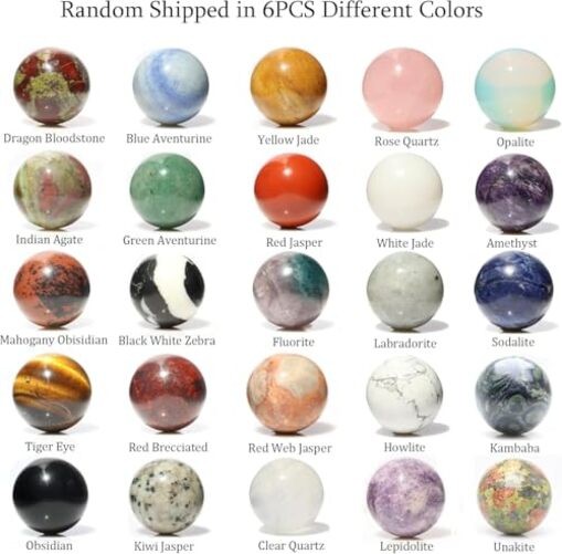 Mix 6PCS Gemstone Spheres, 1.2 Inch Crystal Balls, Healing Random Color 6pcs