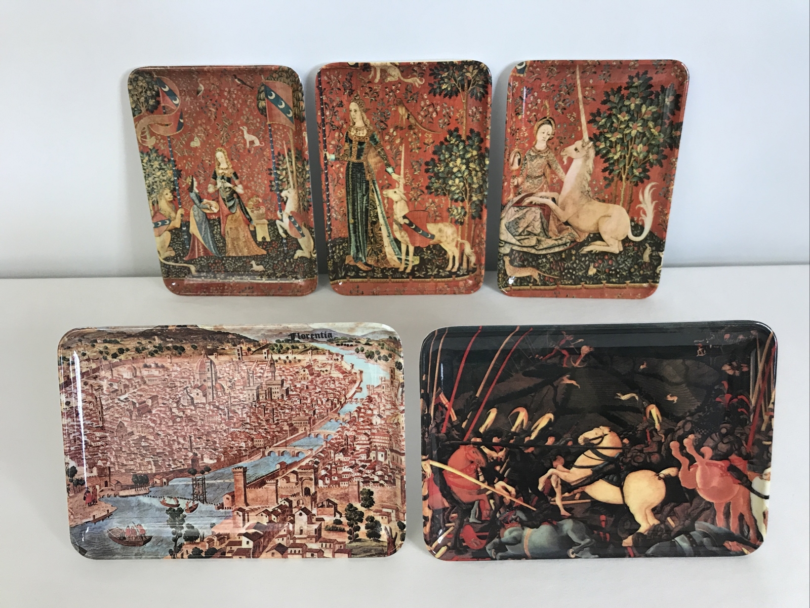 5 VTG Decorative Crafts Inc Italy Renaissance Unicorn Florentia Melamine Trays