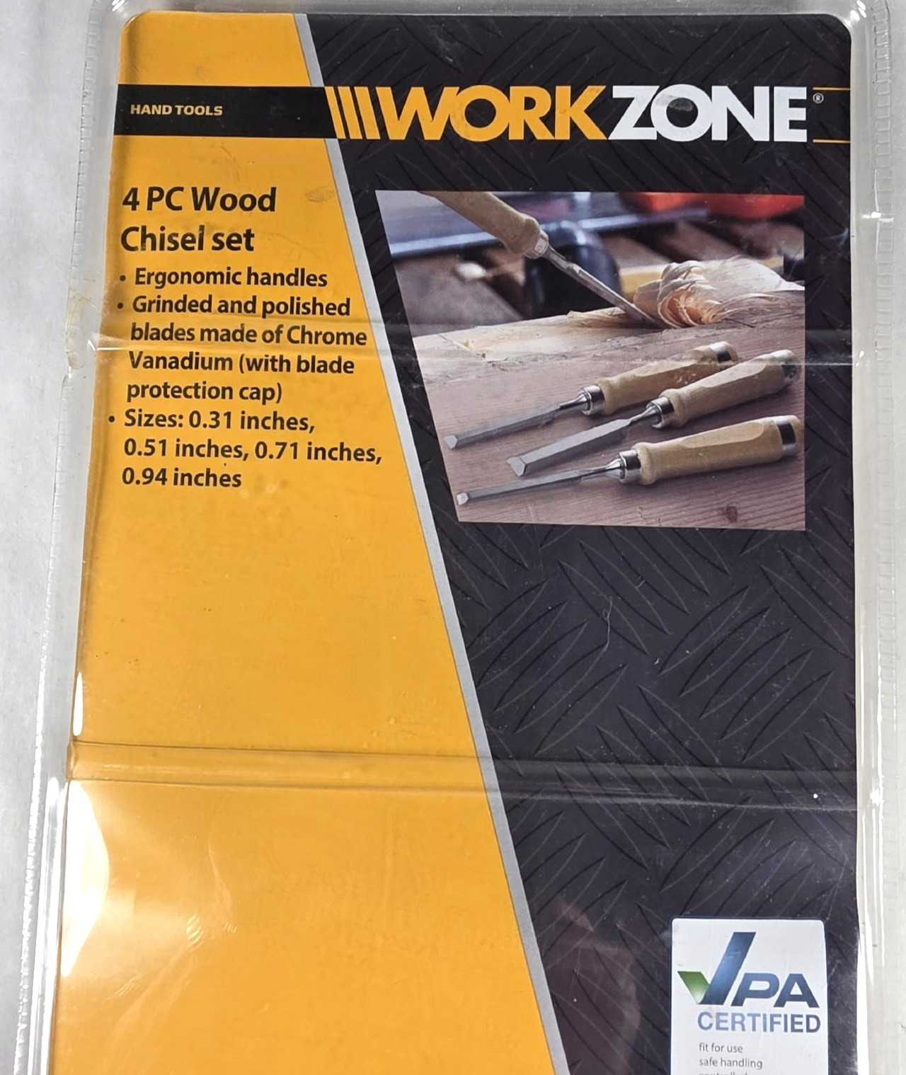 Wood Chisel Set 4 Piece Chrome Vanadium Steel Ergonomic Handles NEW