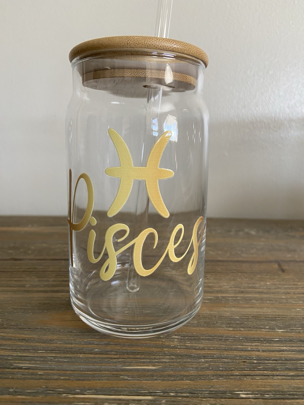 PISCES ♓️ 16 oz GLASS TUMBLER WITH BAMBOO LID & GLASS STRAW