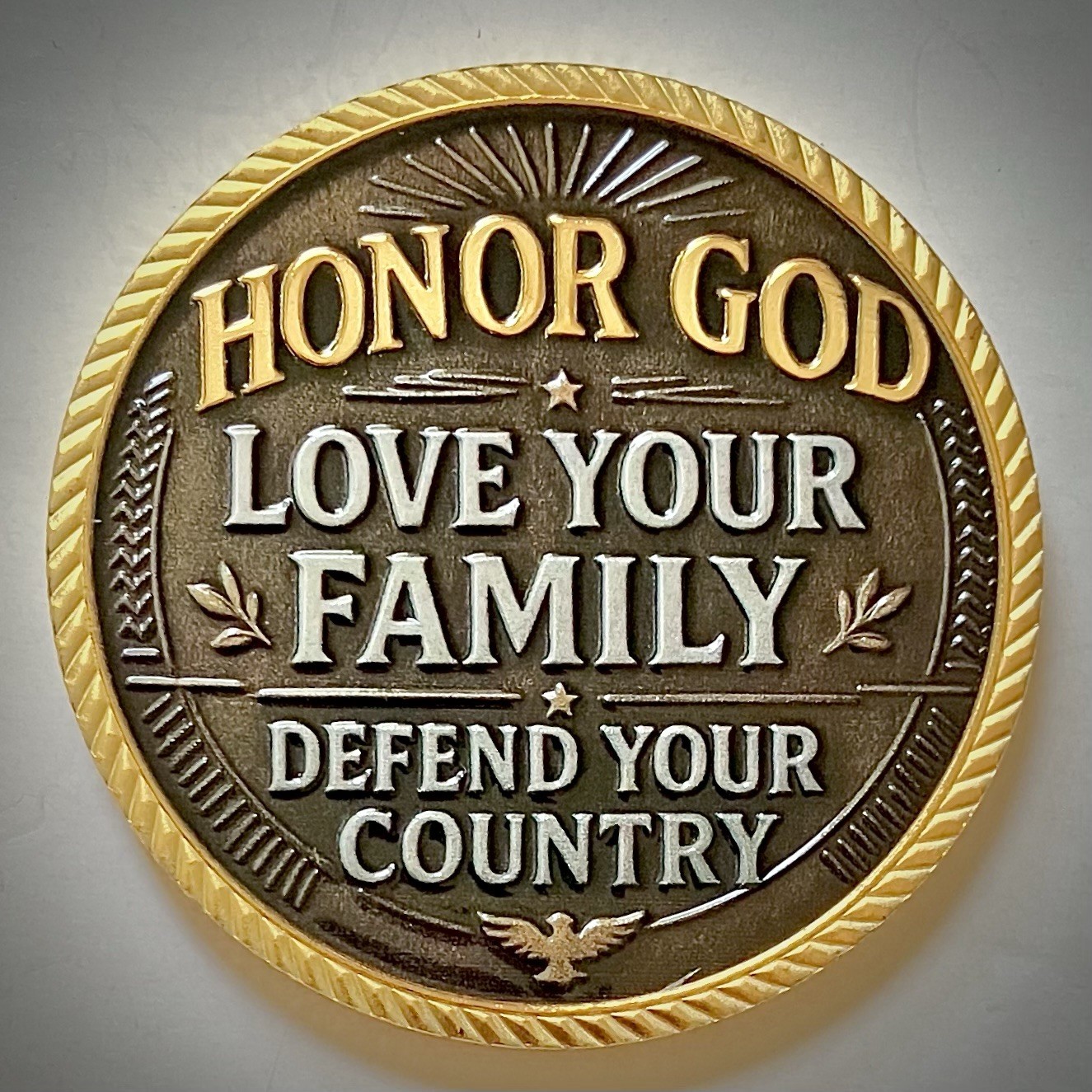 Honor God Challenge Coin-GOLD COLORED-3D-Love Family-Defend Country-Heavy-New