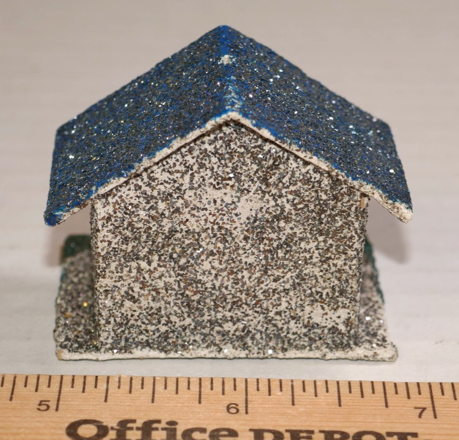 Set Of 5 Vintage Mini Putz Village Glitter Houses & Church-Japan Sticker