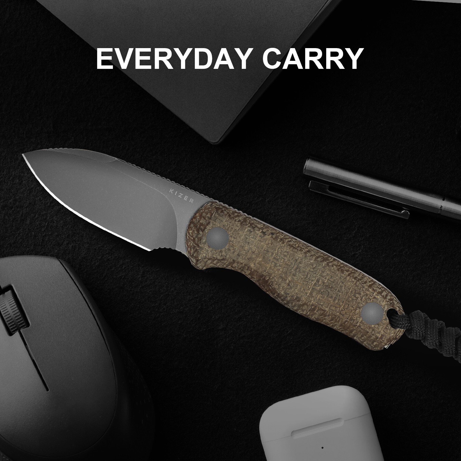 Kizer Drop Bear Clip Point Fixed Knife 14C28N Blade Micarta Handle+Sheath