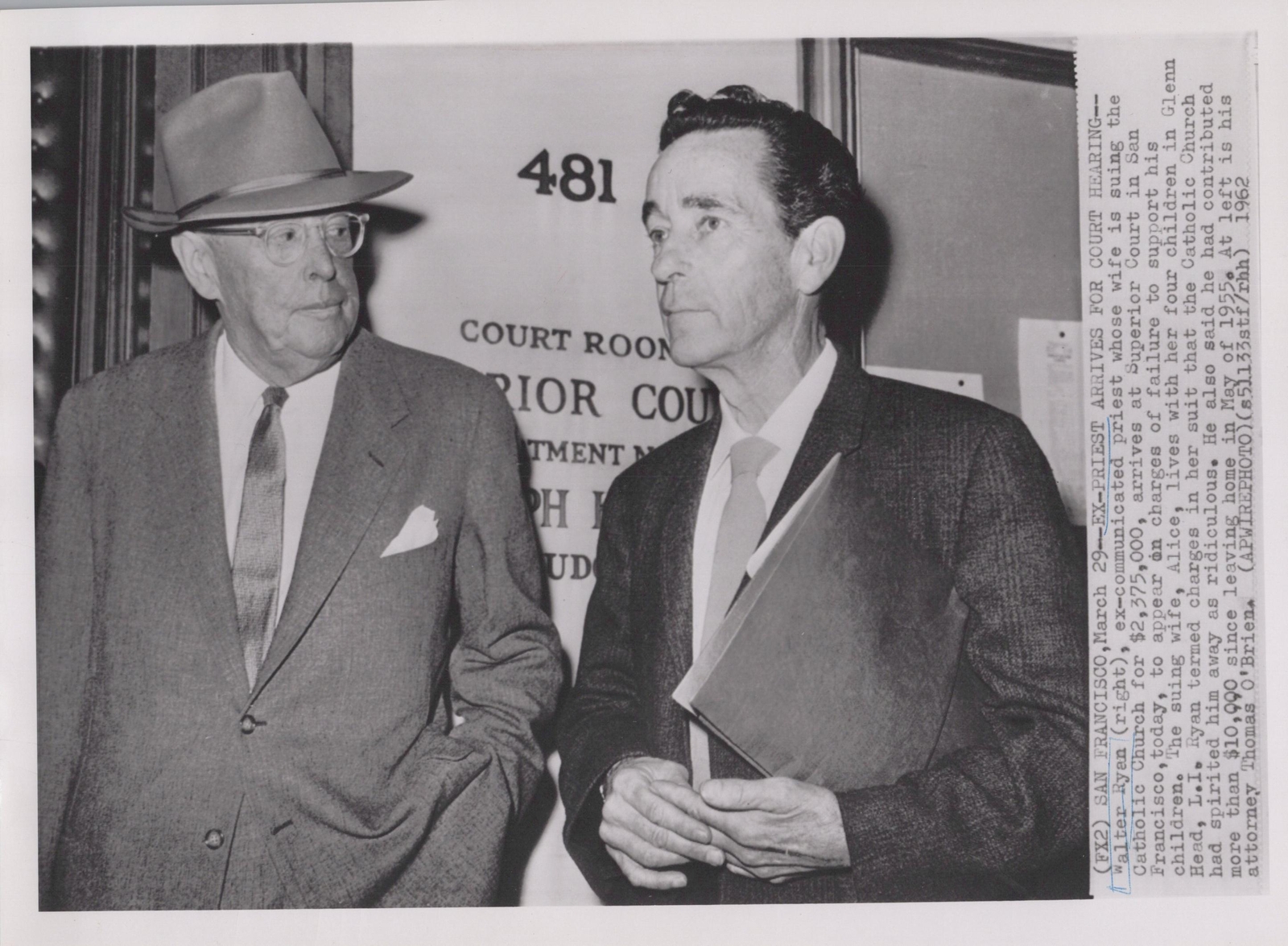 1962 Walter Ryan Lawsuit San Francisco Superior Court 7×9.5 Rare Press Photo