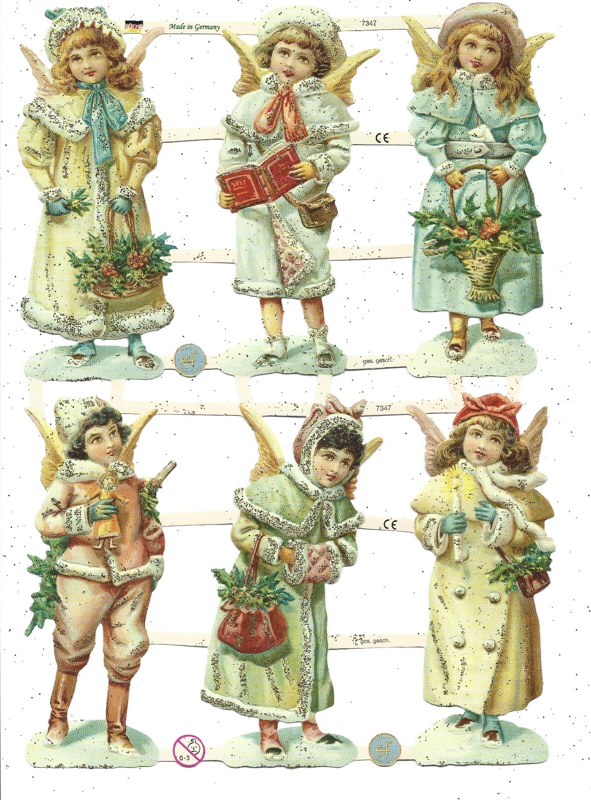 German GOLD GLITTER Scrap Die Cut – Christmas Easter Colorful Angels EF7347Gold