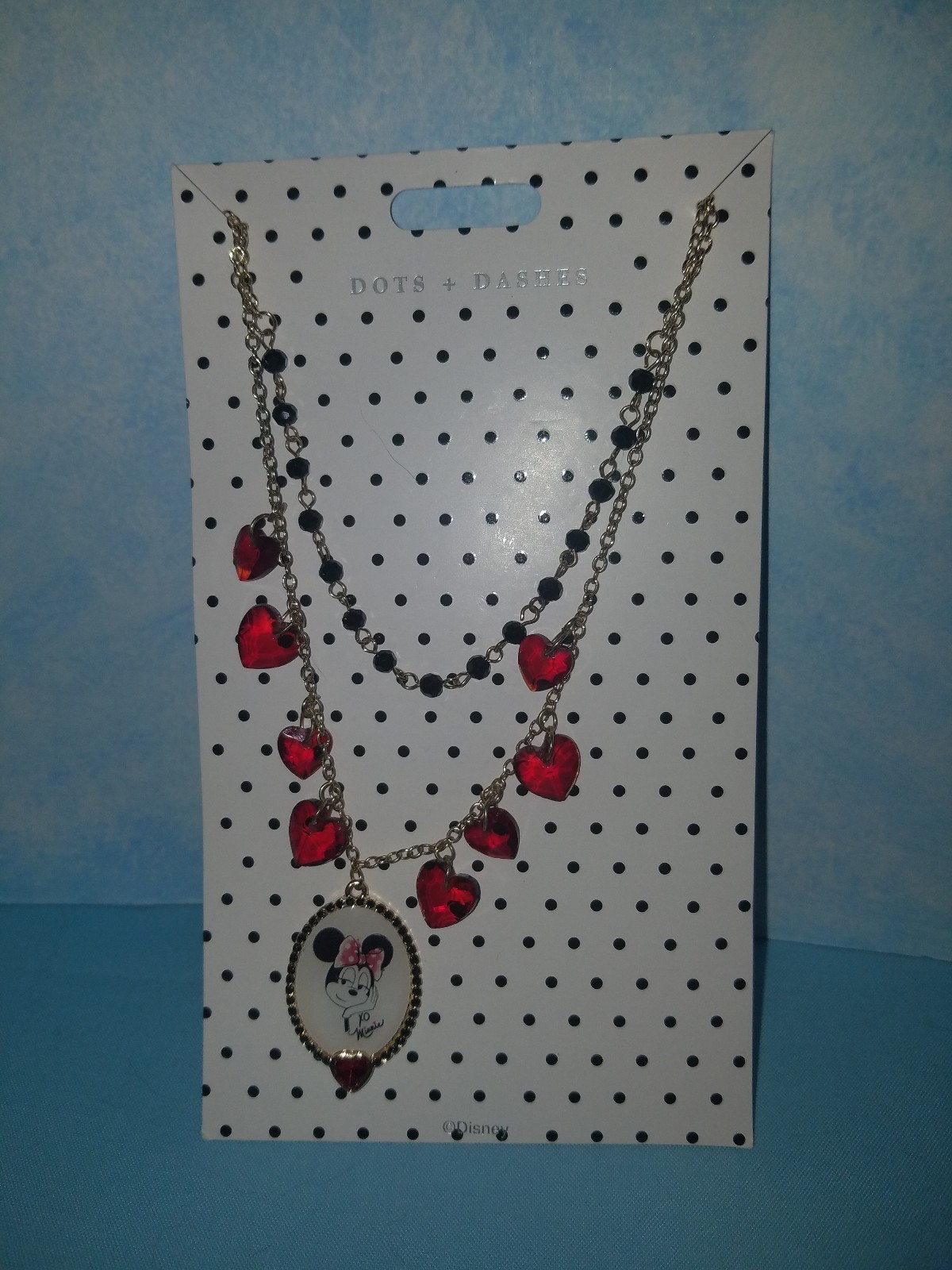 Disney Parks Dots & Dashes Series Minnie Mouse Hearts Pendent Necklace NEW