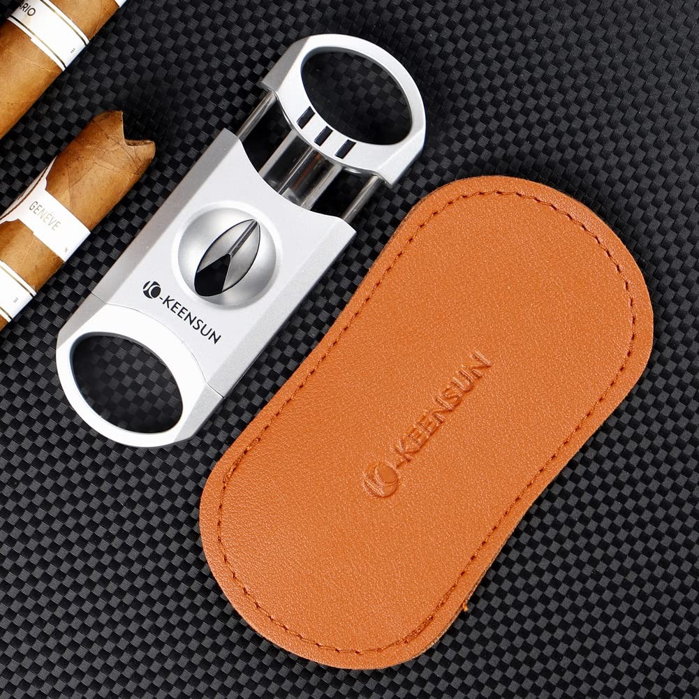 Zinc Alloy V-Cut Cigar Cutter (Silver), 60 Ring Gauge, 420J2 Stainless Steel V-C
