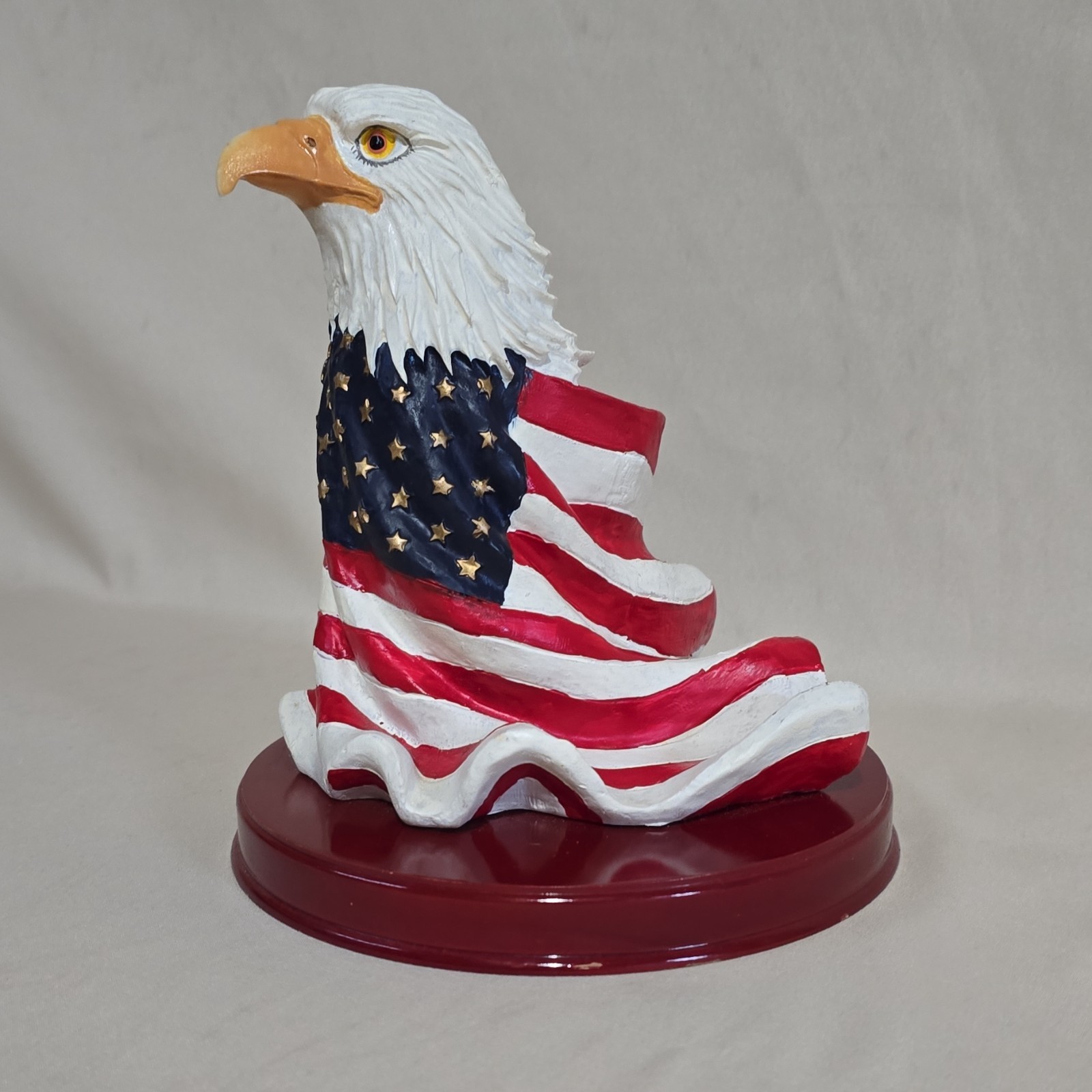 Patriotic Bald Eagle Statue American Flag Resin Figurine USA Decor