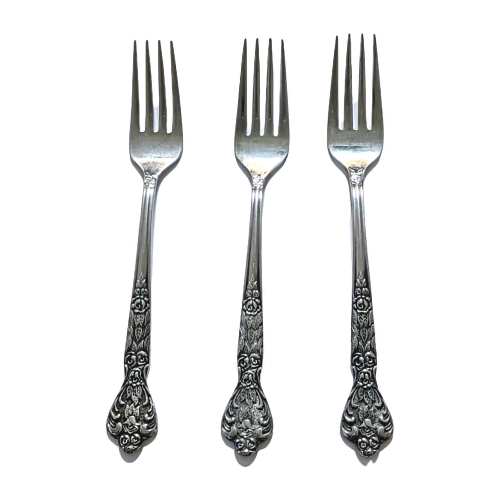 3 Vtg Versailles Forks MSI Japan Stainless Flatware Fancy 7½” Dinner Fork MCM A+