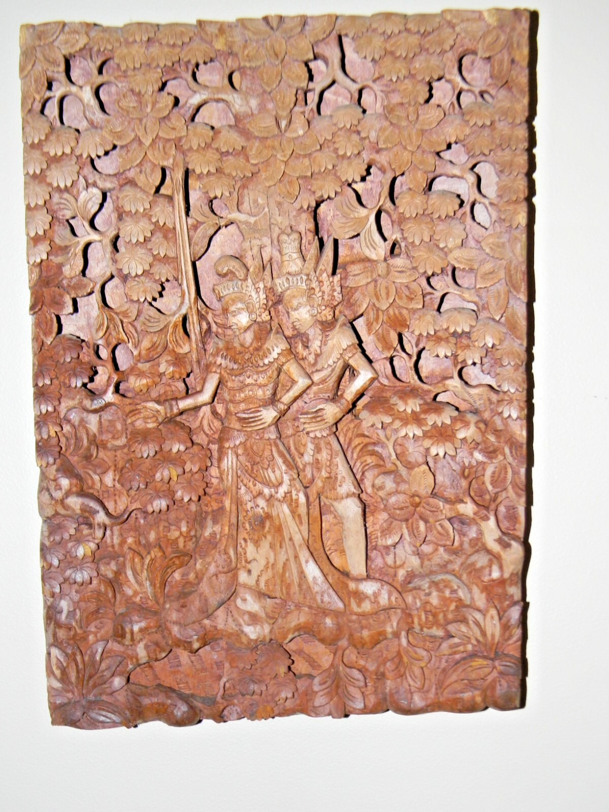Vintage BALINESE RAMA & SITA High Relief Intricate Wall Art Teak Wood Carving
