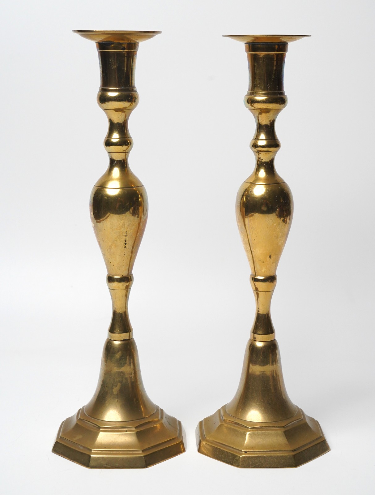 Vintage Hosley Solid Brass 12″ Candlesticks Pair Octagonal Base Candle Holders