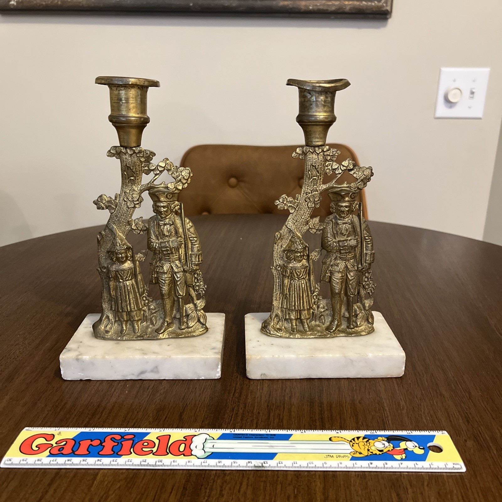 Candle Antique Victorian Colonial Revival Brass Marble Candle Pair Of 2
