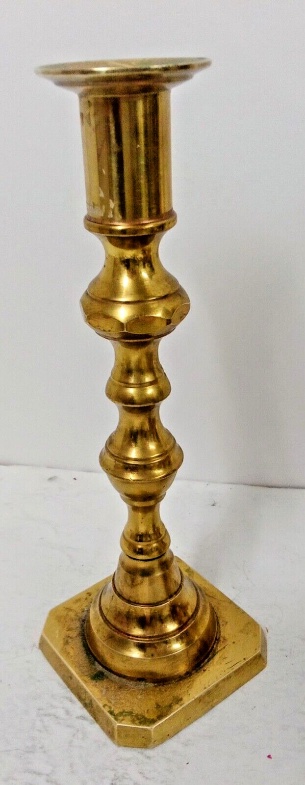 Vintage Solid Brass Taper Candleholder By Venus 8″ Tall Round Stem Square Base