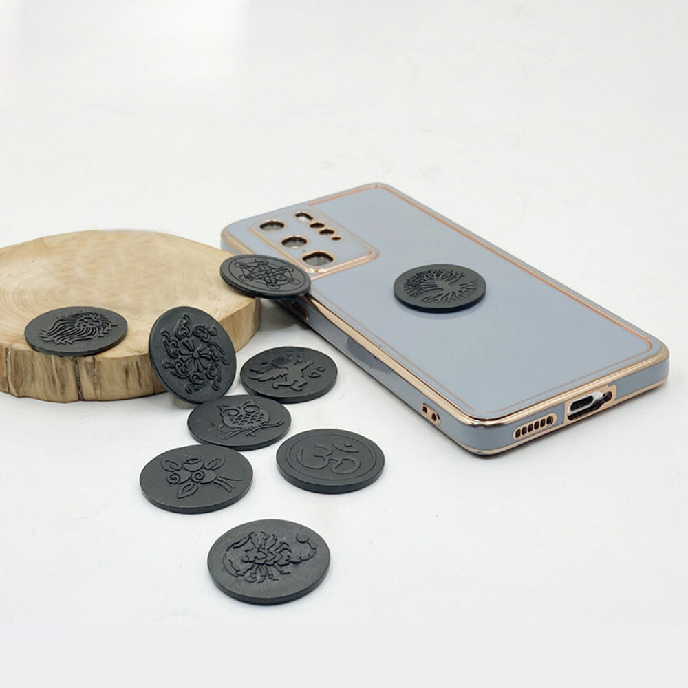 1X Shungite – EMF Protection Stone For Phone – Engraved Round Sticker 1.2 inches